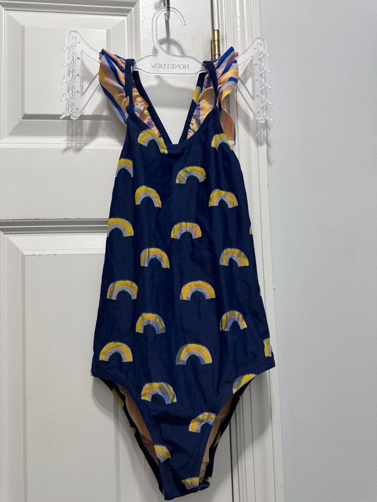 Crewcuts Navy Swimsuit With Rainbow Pattern Size 8